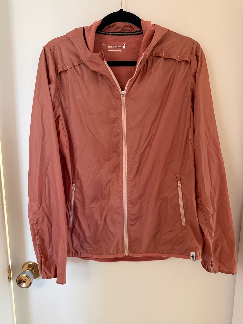 Smartwool Women’s L Merino Lined Hooded Windbreaker Jacket Dusty Rose Salmon